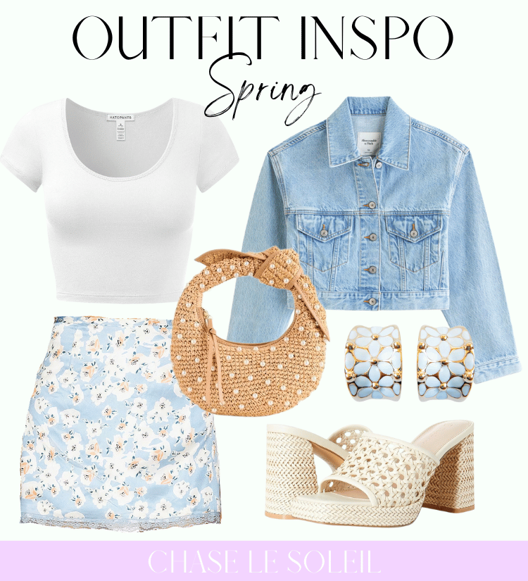 spring outfit inspo blue mini skirt