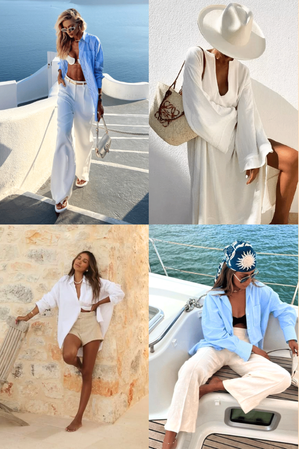 Greece outfit ideas a collage of chic women in greece vacation outfits