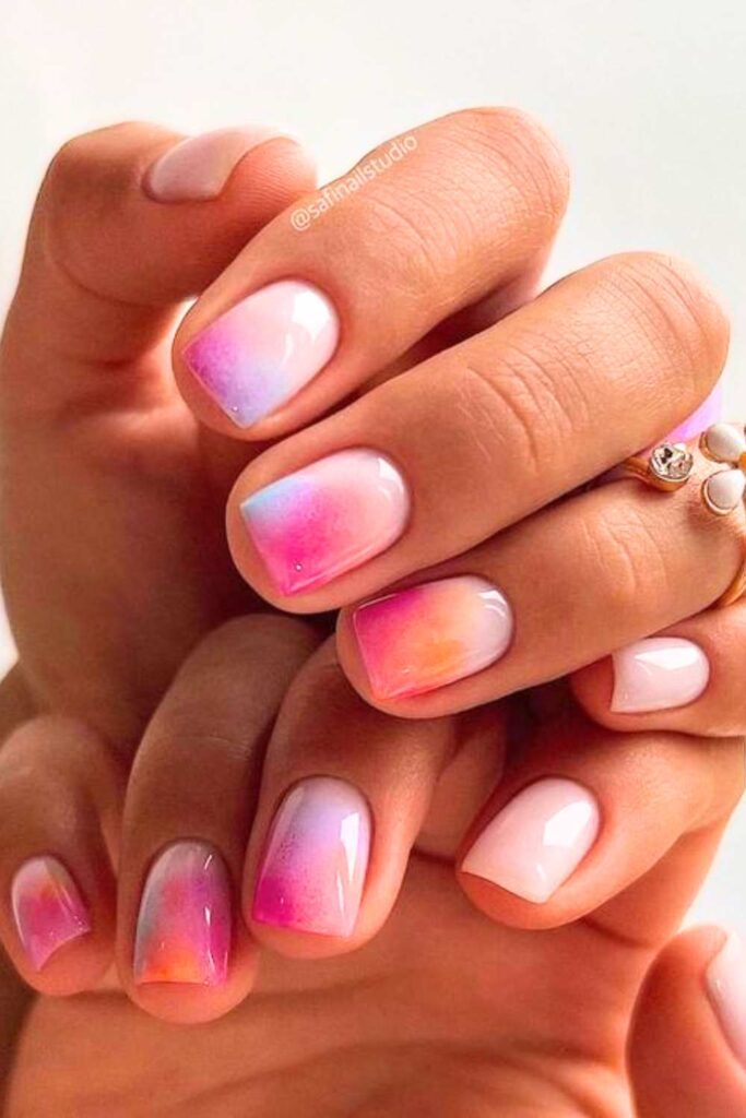 summer nail trends boho nail designs ombre nails in pink and orange