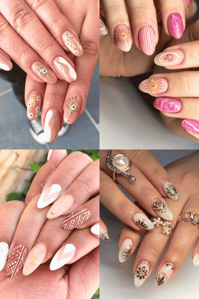 Collage of Boho Nail Designs Boho Nail Ideas