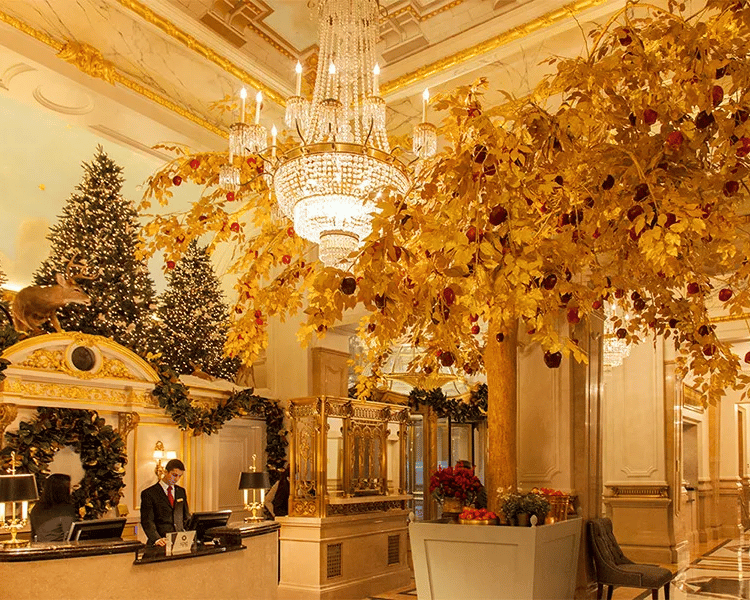 Elegant decorations and classic holiday spirit at The St. Regis New York, one of the finest New York City Christmas Hotels.