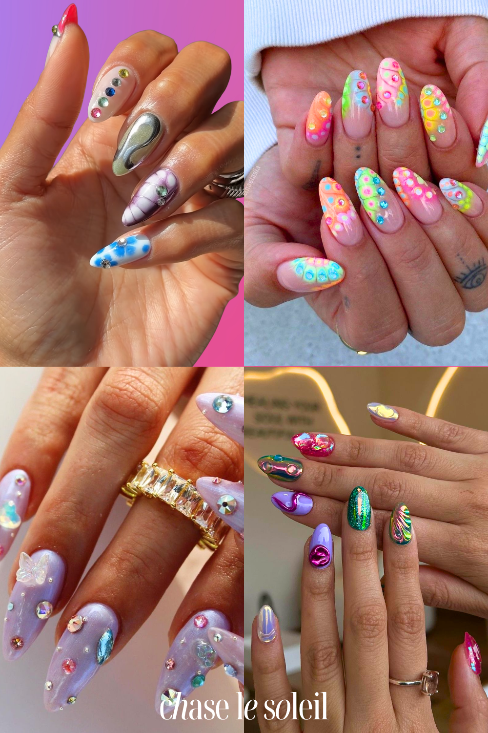 collage of trendy festival nail ideas and concert nail inspo