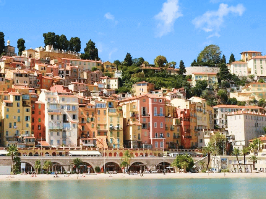 Colorful seaside buildings in Menton, one of the best places to visit in the South of France along the Italian border
