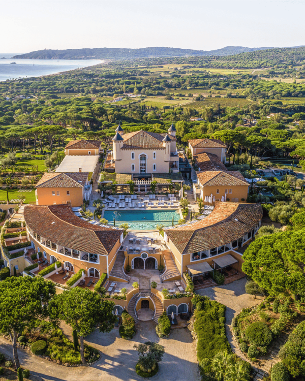 4 best hotels south of france Airelles Saint-Tropez, one of the best hotels South of France, offers panoramic sea views from a hillside château.