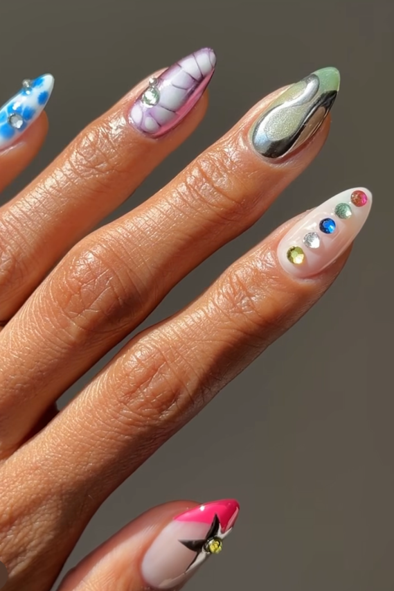 cool mismatched festival nail ideas